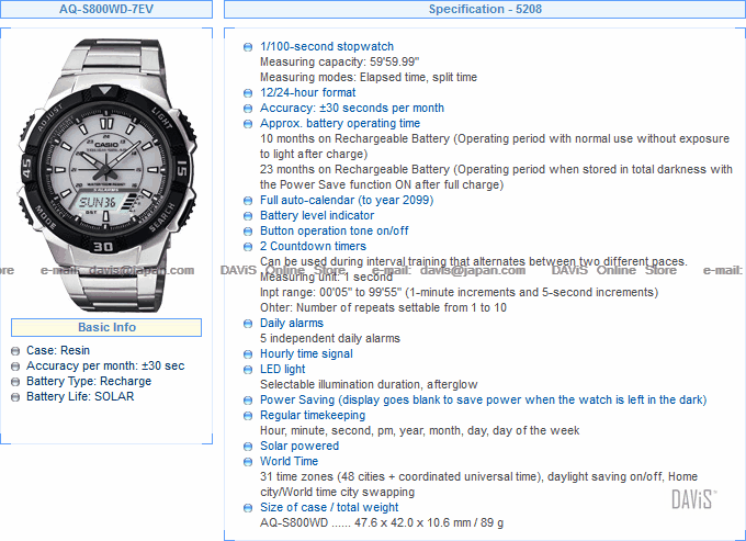 CASIO AQ-S800WD-7EV STANDARD Ana-D (end 10/15/2020 10:39 AM)