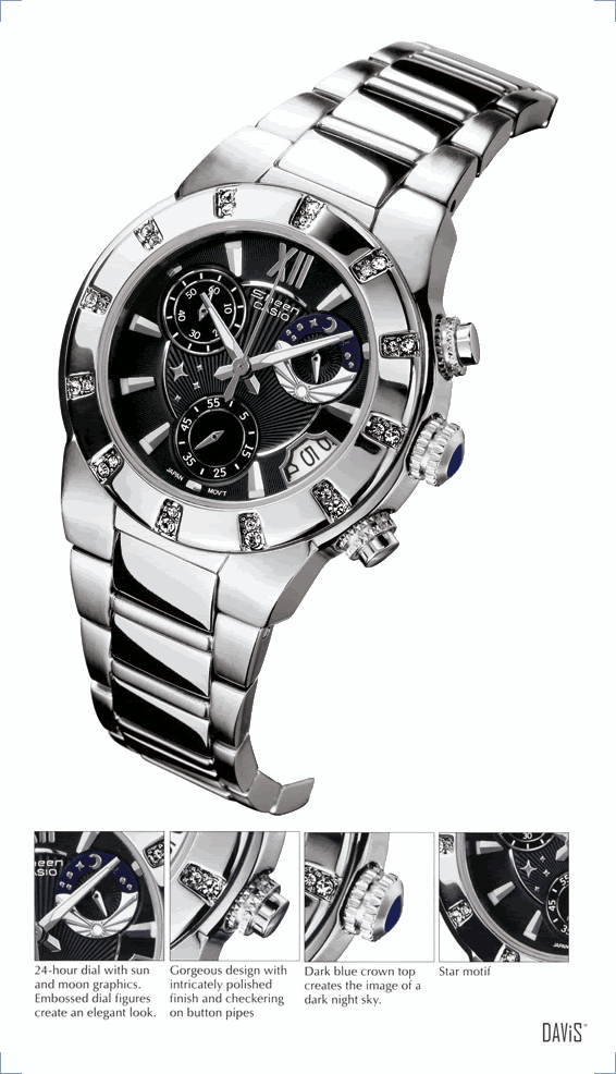 CASIO SHN-5502D-1A SHEEN chronograph date star motif SS bracelet black