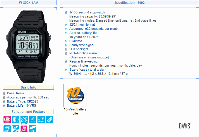 Casio W 800h    -  10