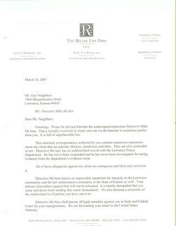 Detective Mike McAtee letter to sue Yellow House