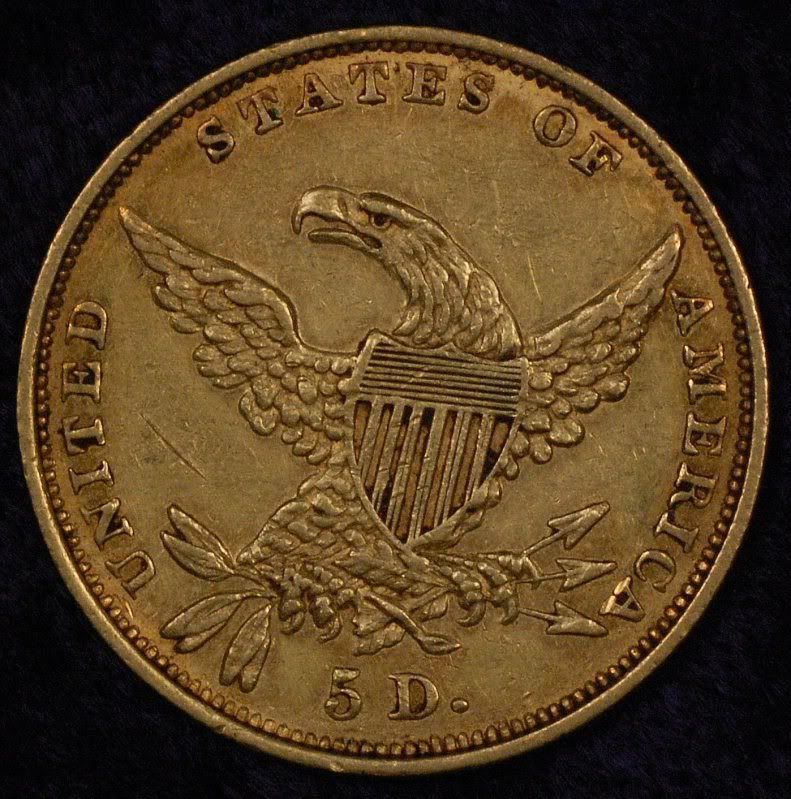 1834 Classic Head Half Eagle, reverse photo 5dollargoldClassic1834rev.jpg