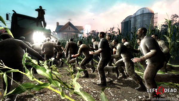 Left 4 Dead Wallpaper - Louis taking on the Infected Horde from atop a tractor in Cornfield