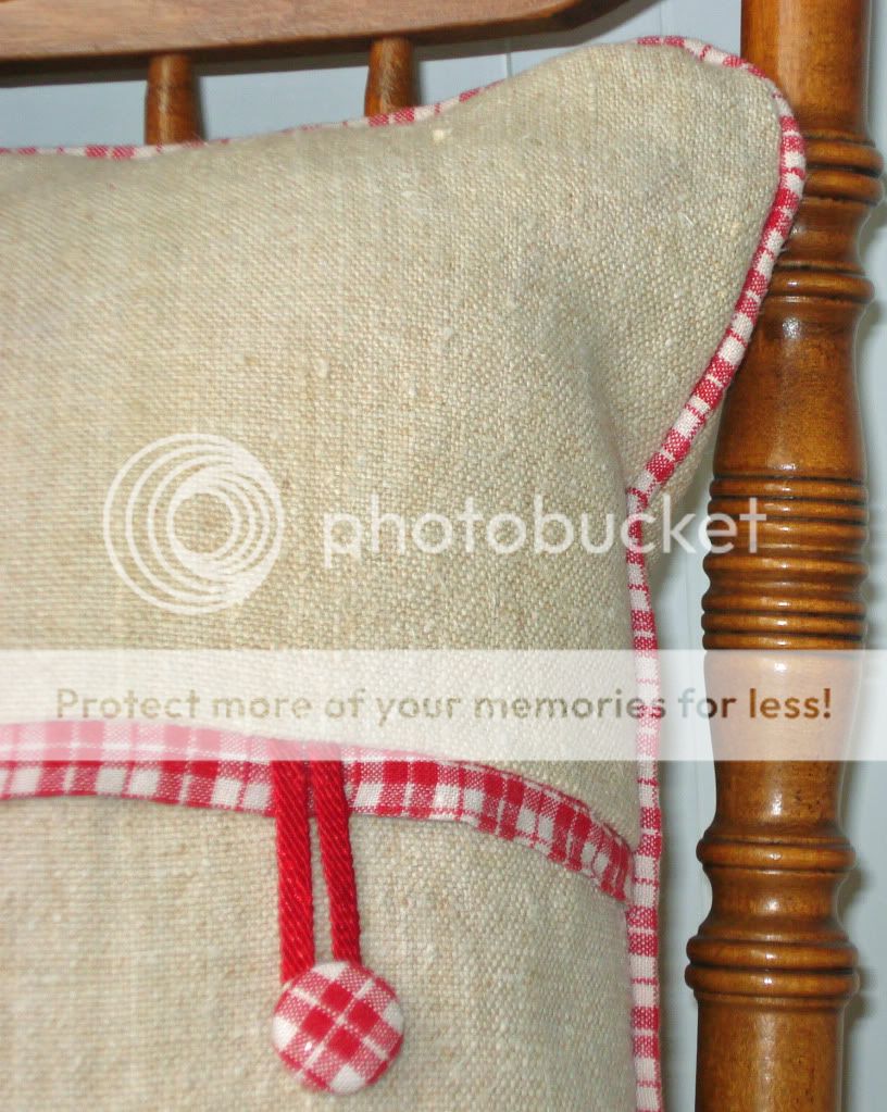 French Grain Sack Pillow w/ Red Stripes Antique Vintage  